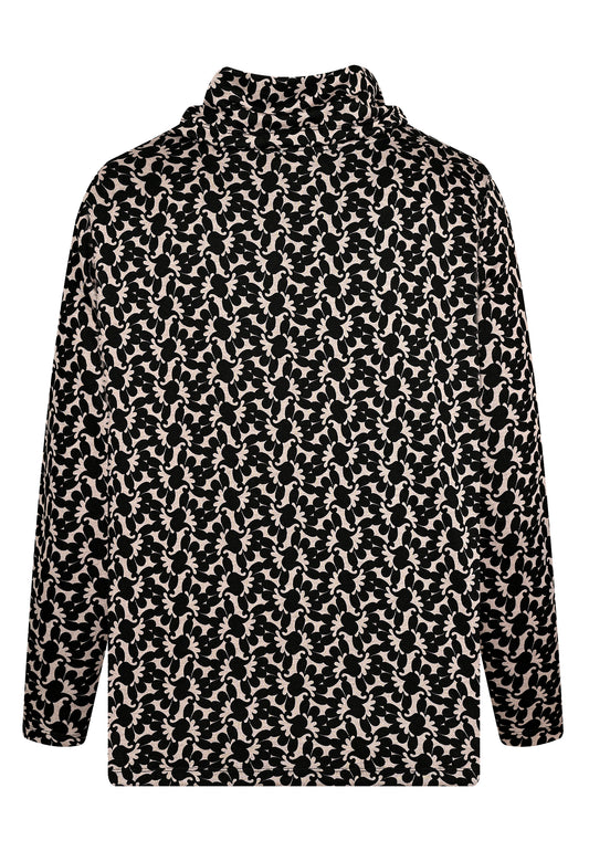 E24781 Rollneck-Shirt mit Ornament-Print in Schwarz/Beige