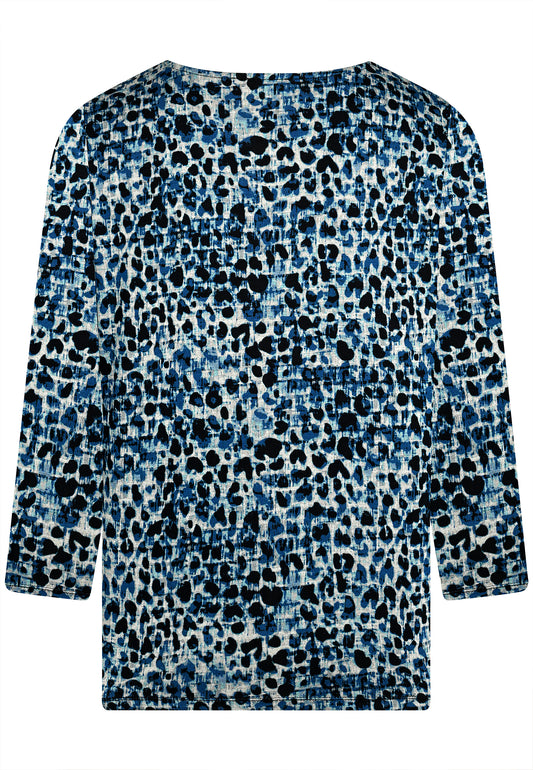 E24783 Shirt mit Leo-Print in Blau/Beige