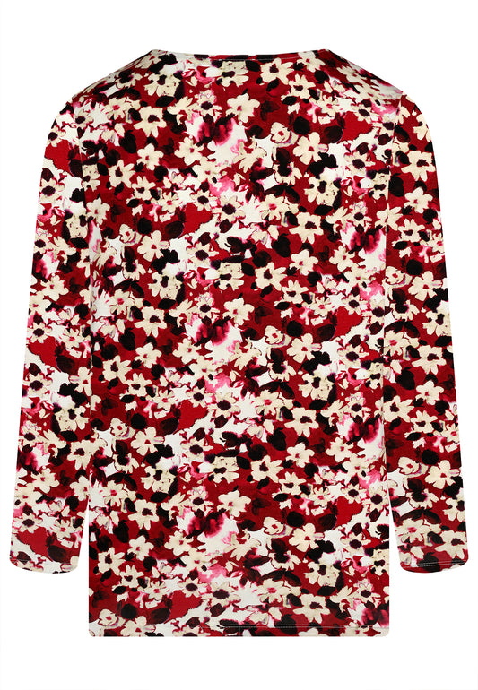 E24882 Shirt mit Blüten-Print in Rot/Weiß