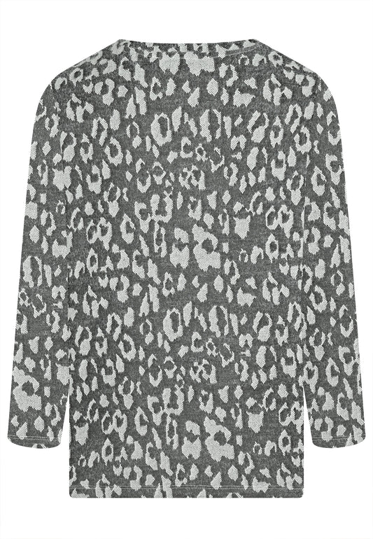 E24887 Shirt mit Leo-Jacquard-Muster in Schwarz/Weiß