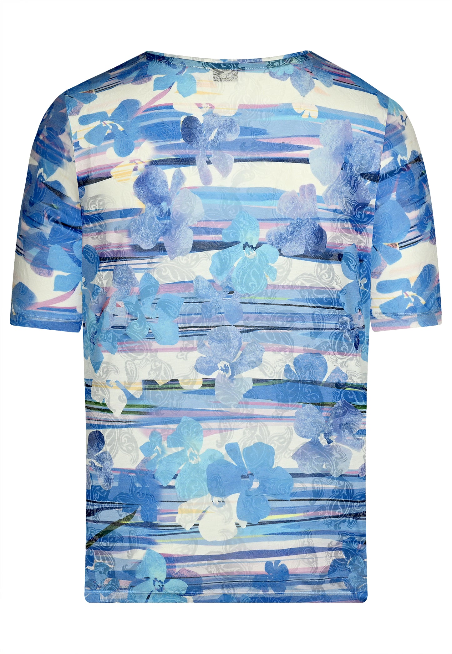 E25186 Shirt met bloemen en ornamenten in blauw/wit