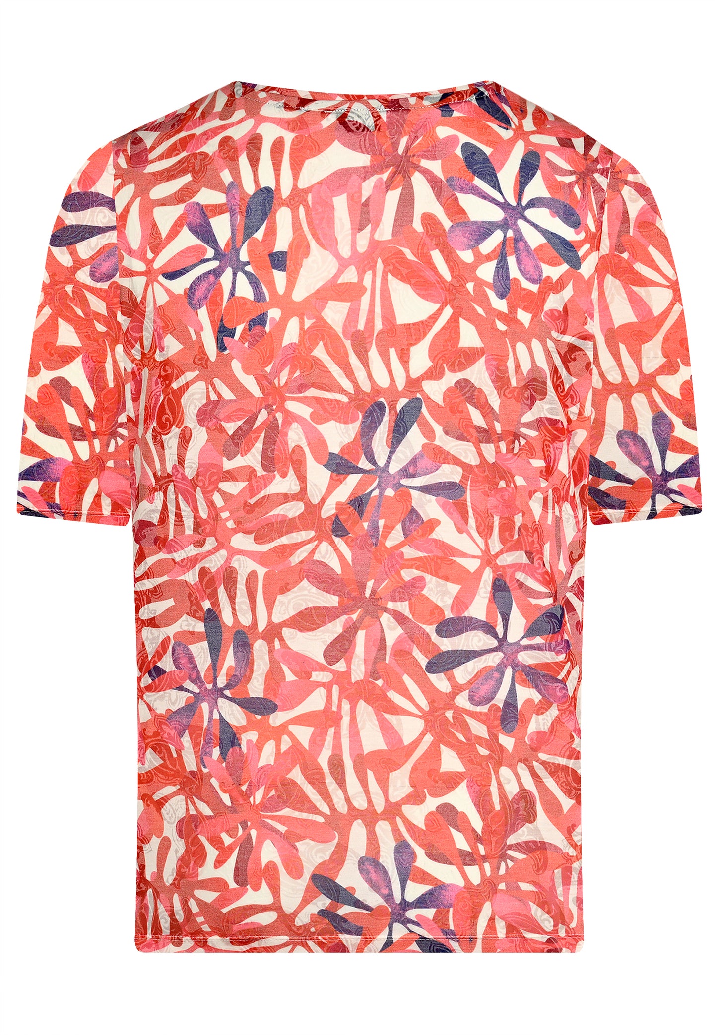 E25187 Shirt met bloemen en ornamenten in rood/blauw