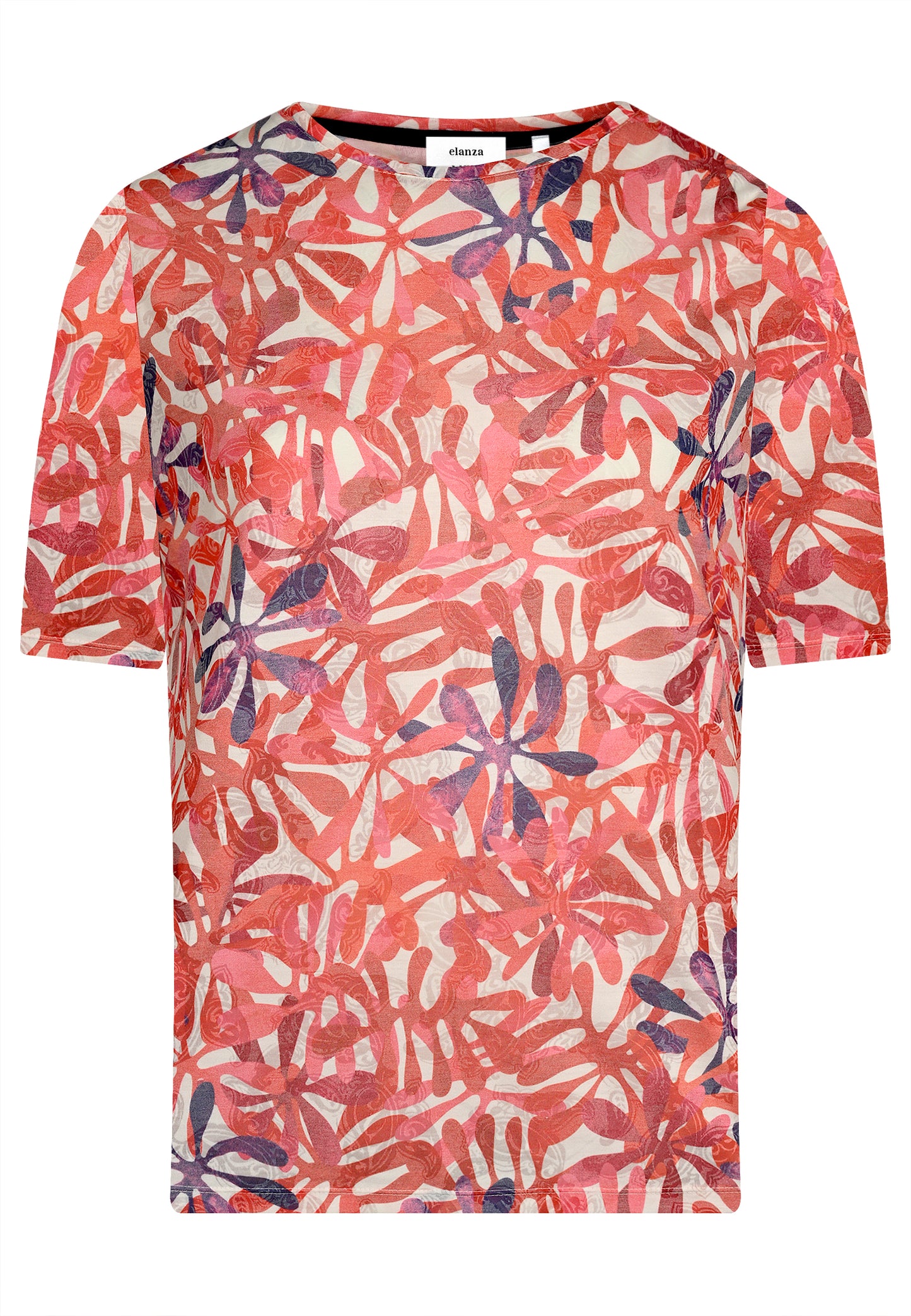 E25187 Shirt met bloemen en ornamenten in rood/blauw