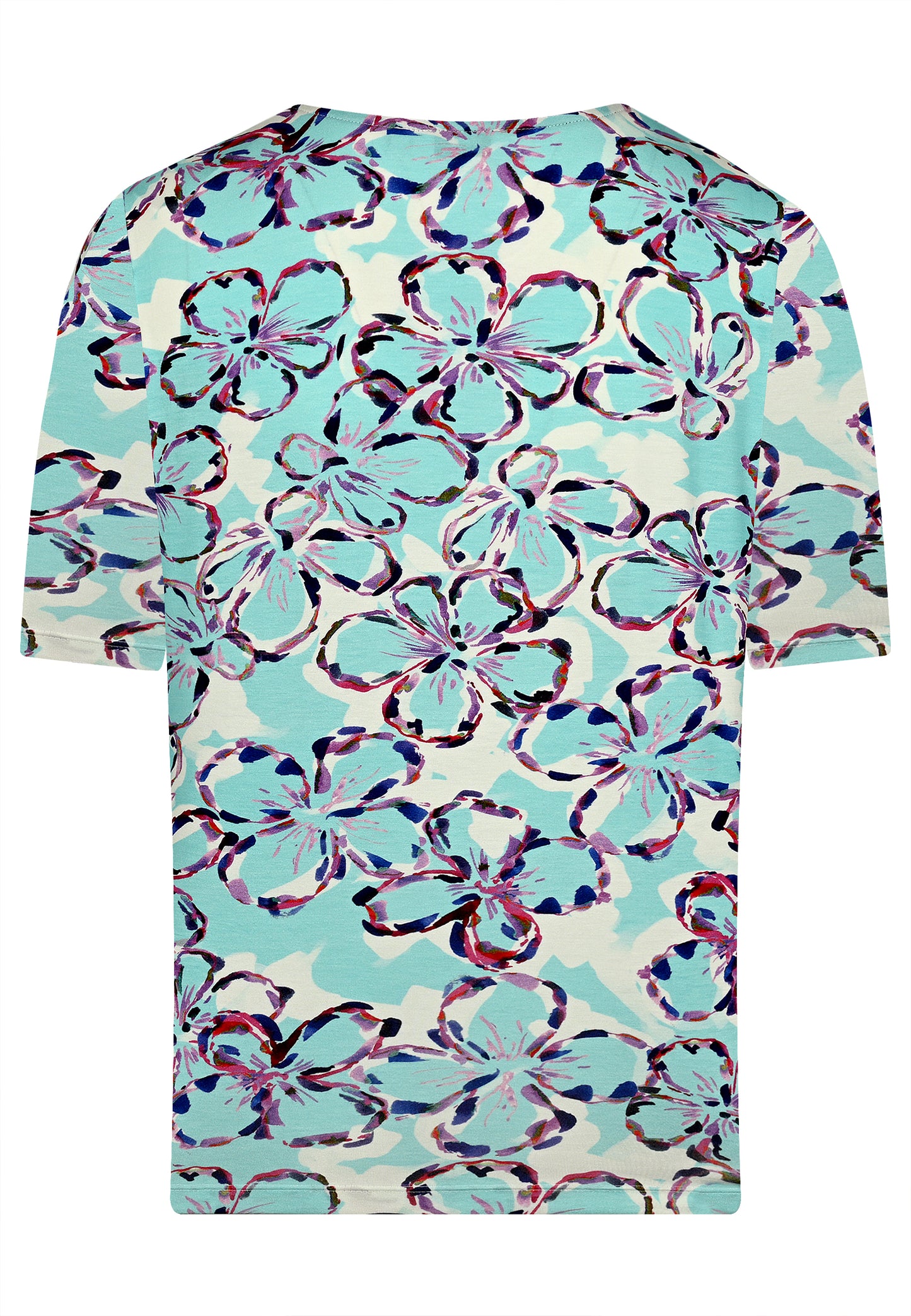E25188 Shirt met bloemenprint in mint/paars