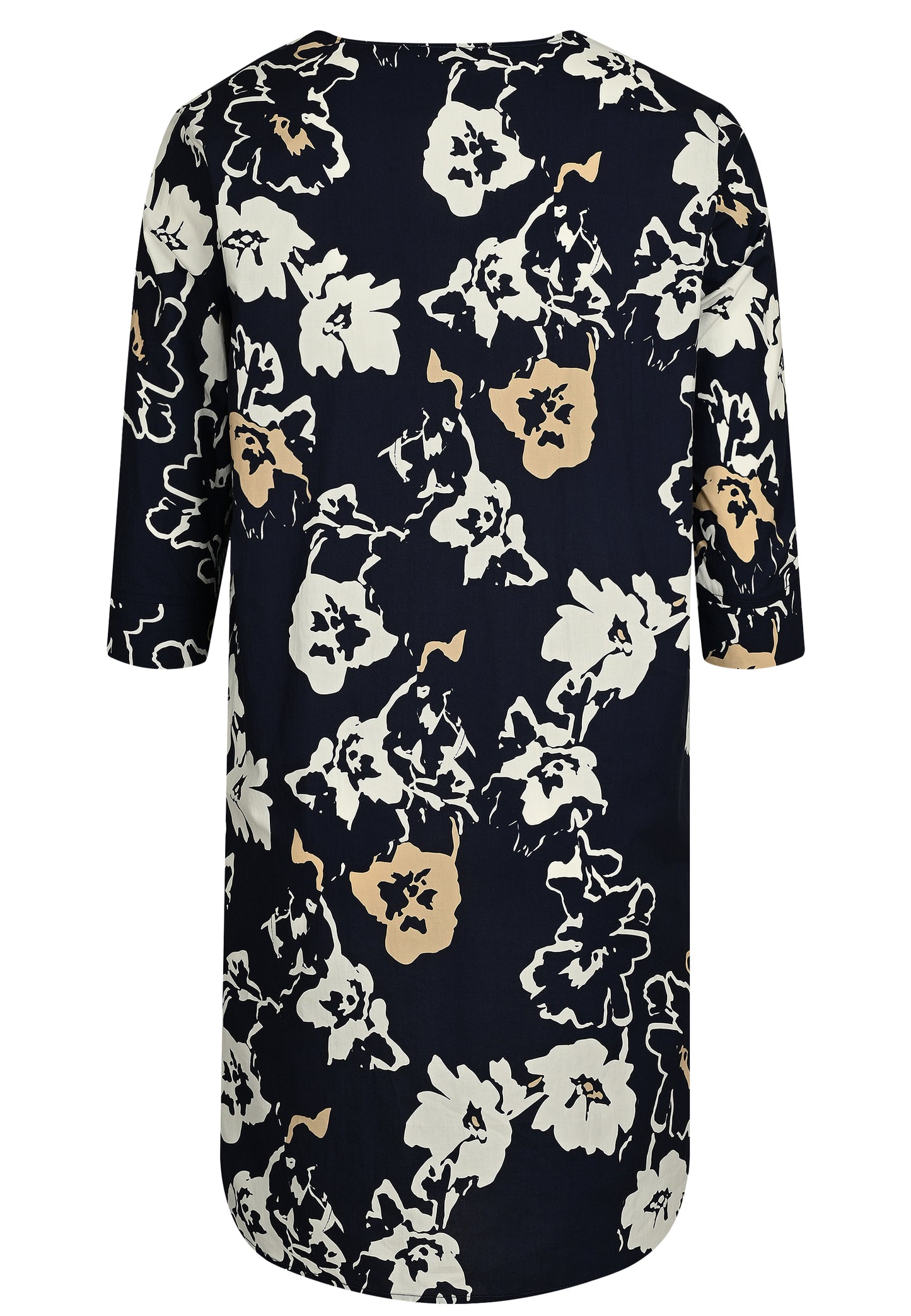 E25192 Jurk met bloemenprint in donkerblauw/wit