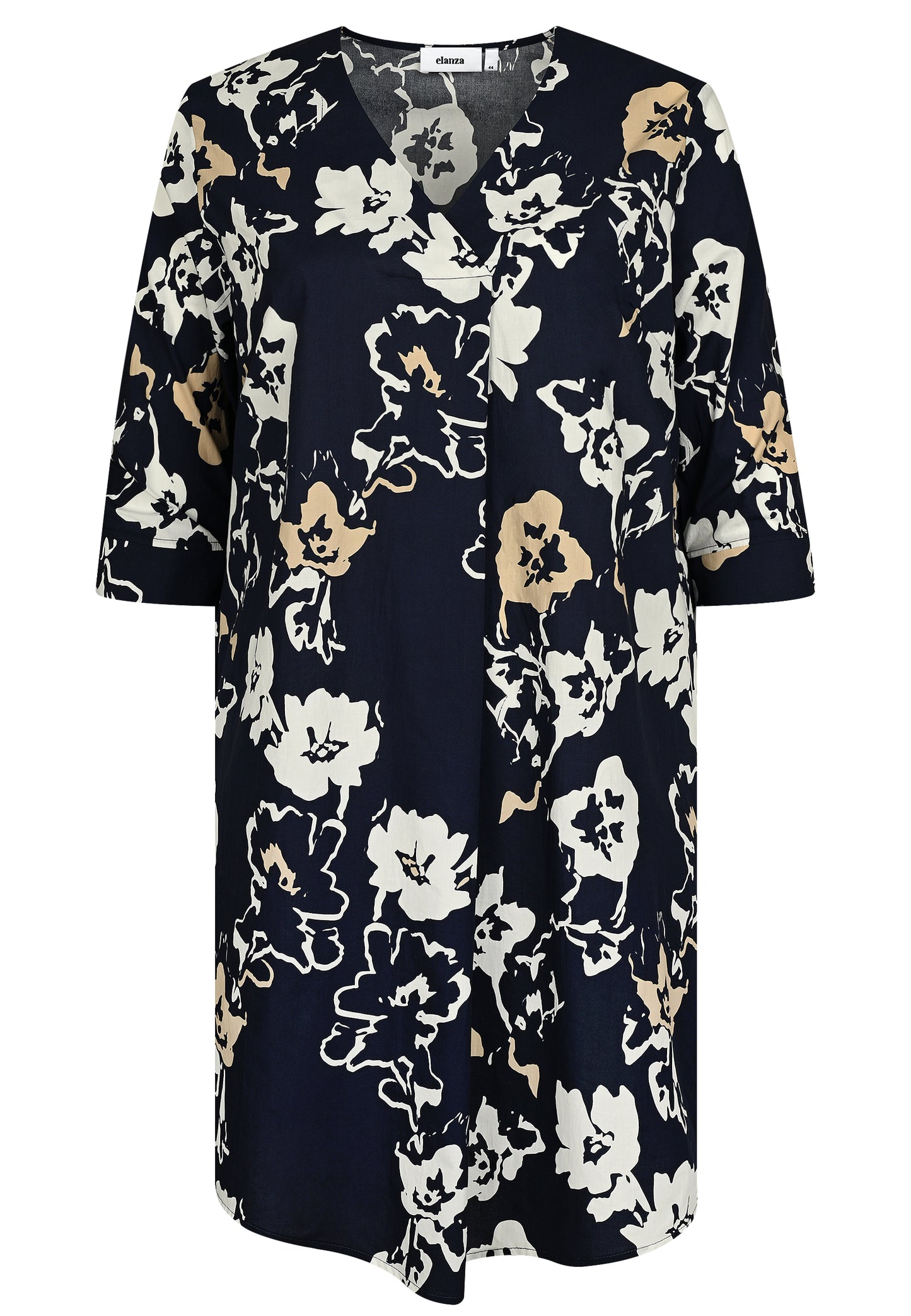E25192 Jurk met bloemenprint in donkerblauw/wit