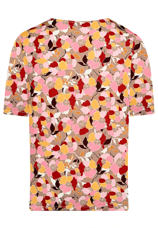 E25283 Shirt mit Blüten-Print in Rosé/Taupe