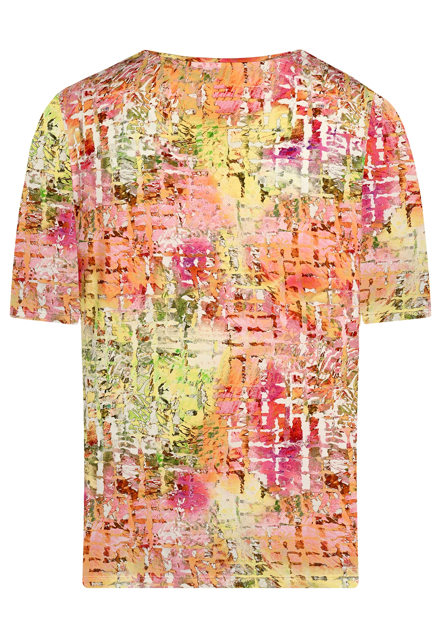 E25285 Shirt met ruitjesprint in roze/oranje
