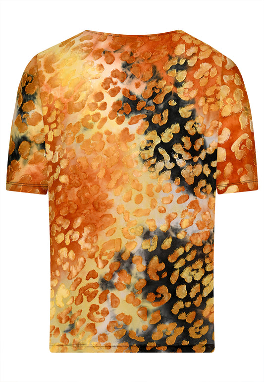 E25383 Shirt mit Leo-Muster in Orange/Braun