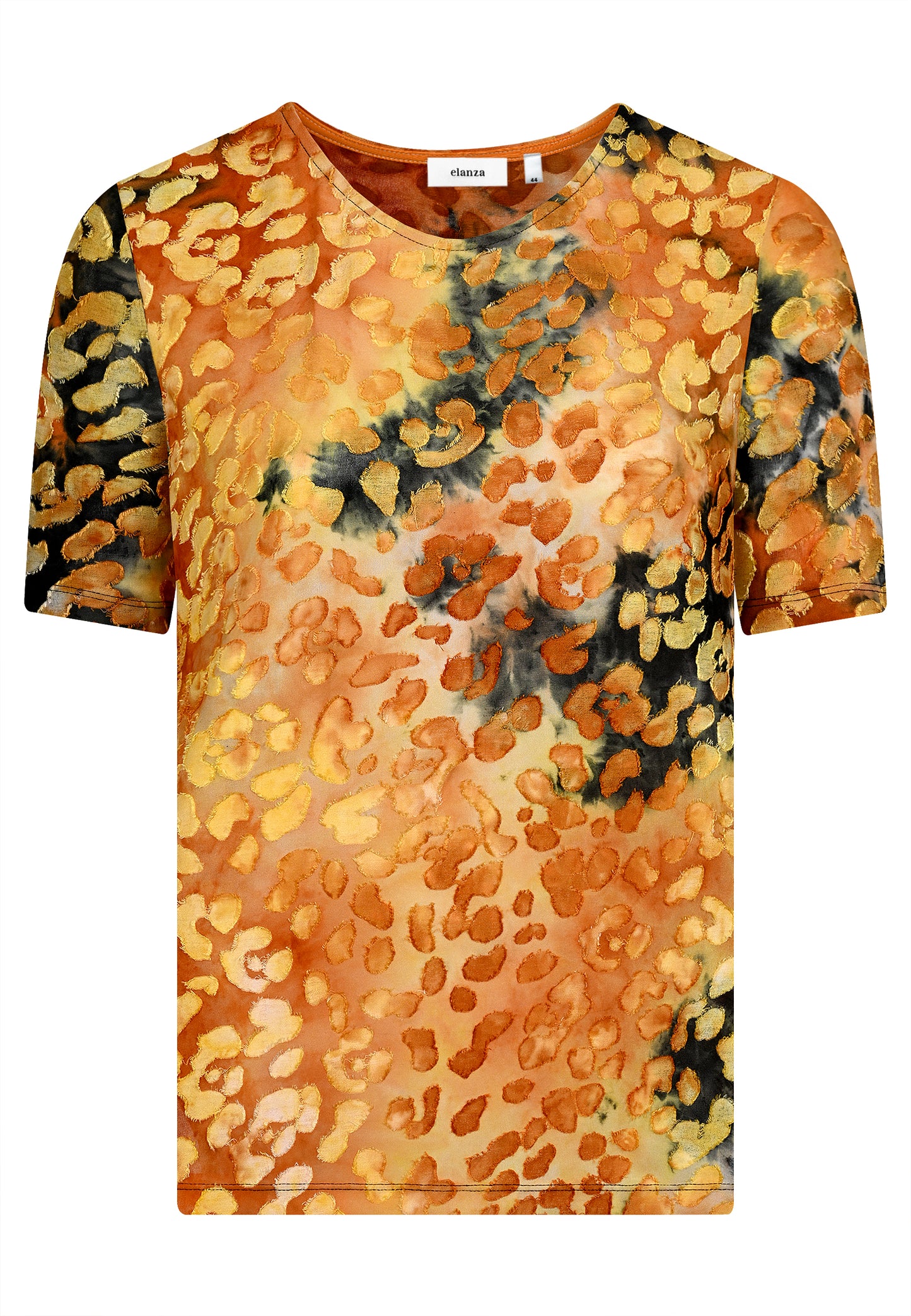 E25383 Shirt met luipaardmotief in oranje/bruin