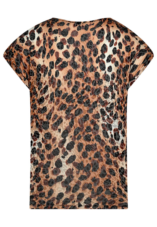 E25384 Shirt mit Leo-Muster in Schwarz/Beige