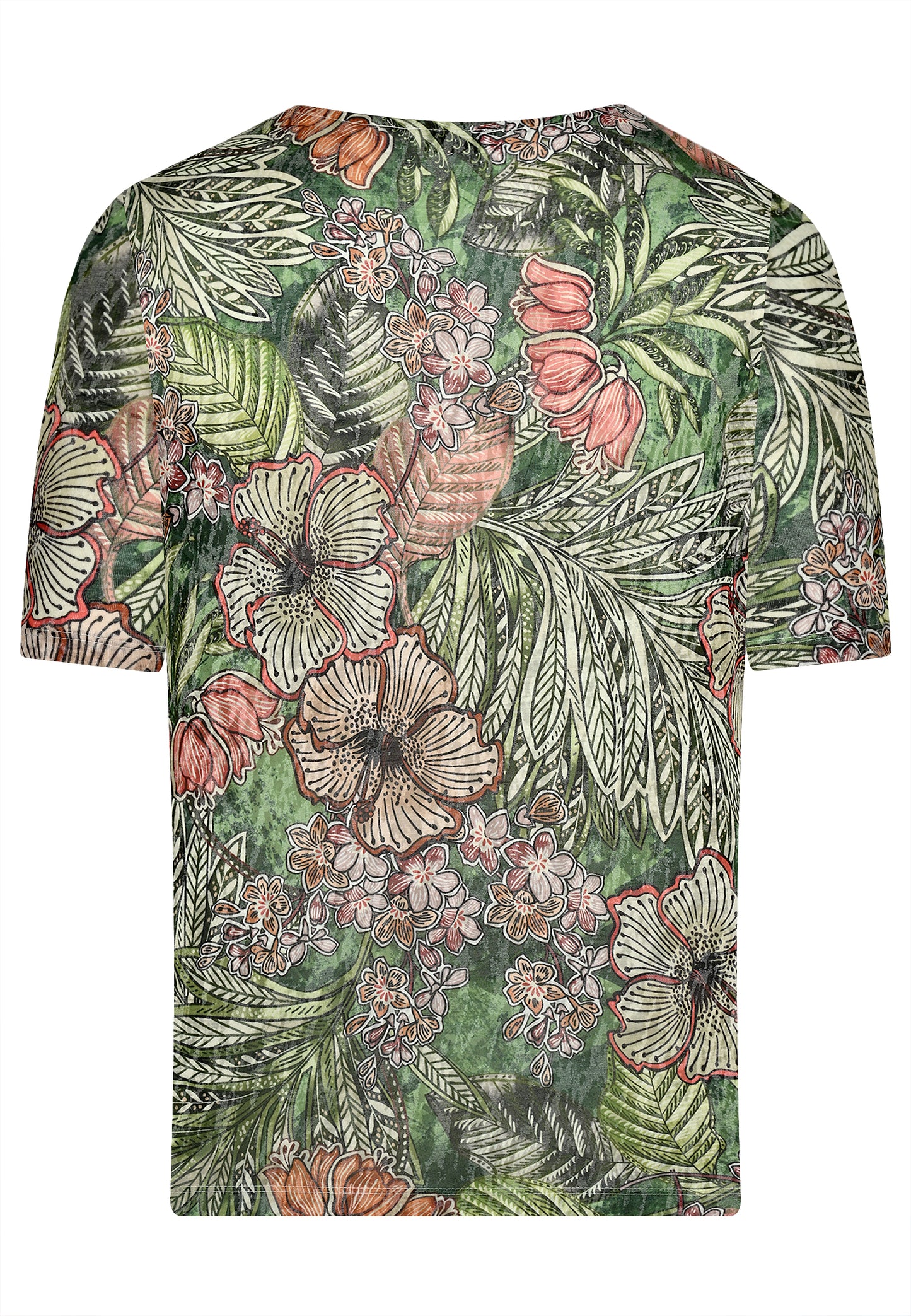 E25385 Shirt mit Tropical-Print in Grün/Rosé