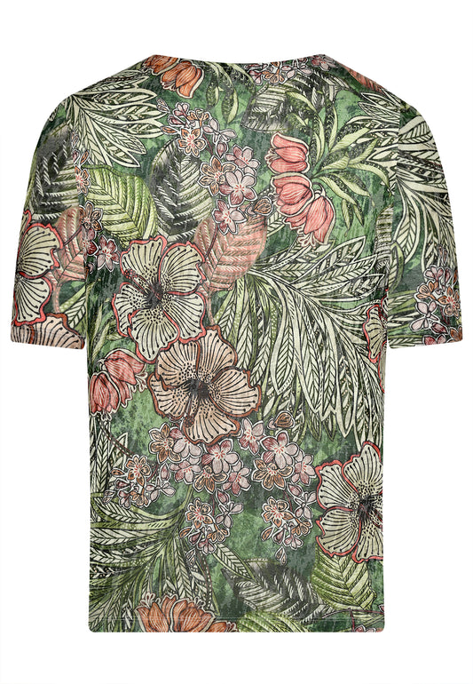 E25385 Shirt mit Tropical-Print in Grün/Rosé