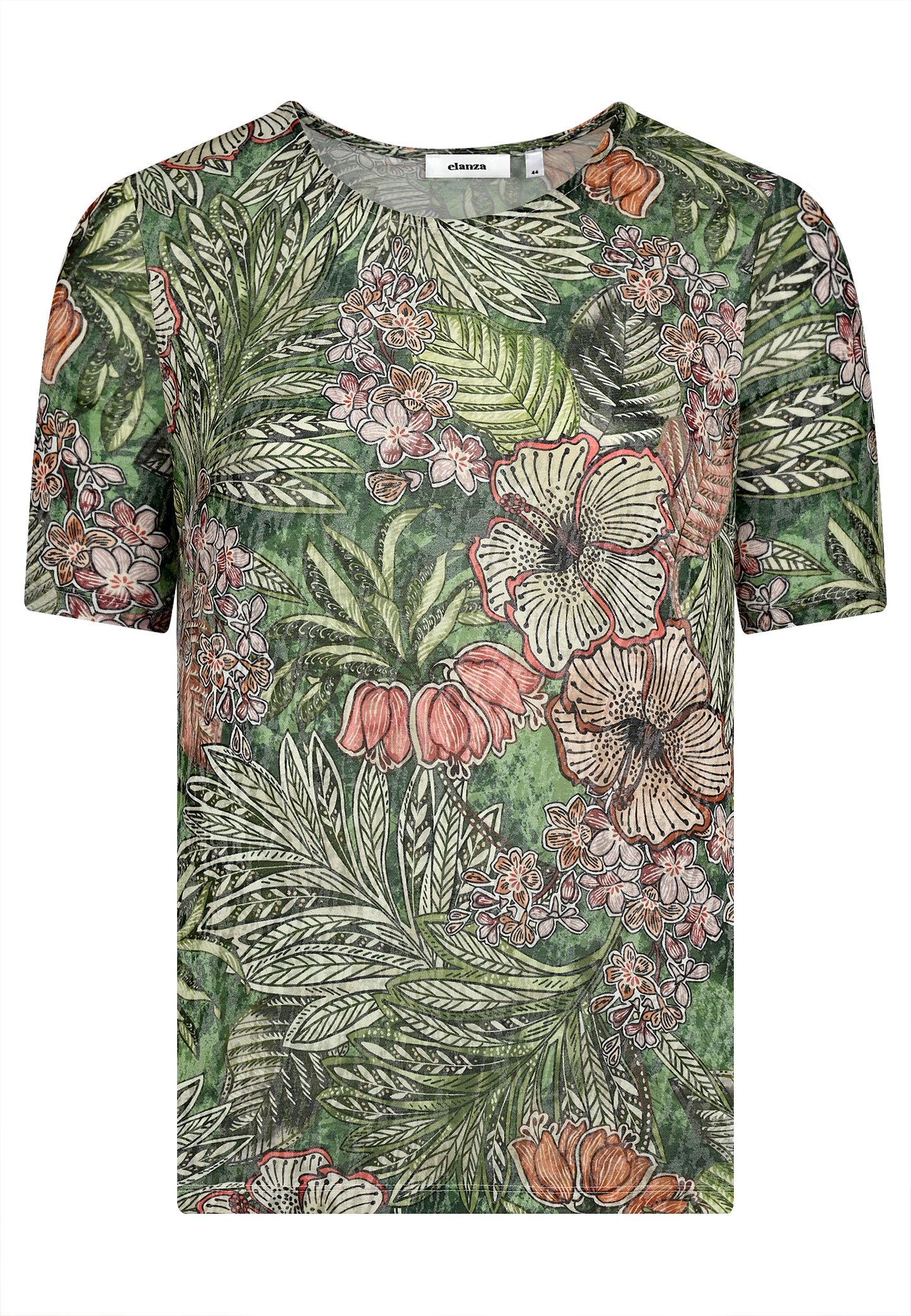 E25385 Shirt mit Tropical-Print in Grün/Rosé