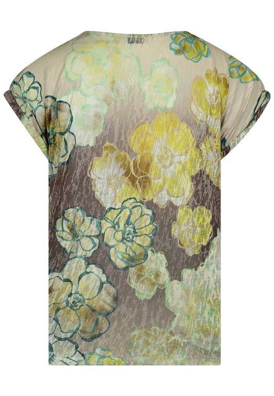 E25386 Shirt mit Blüten-Print in Gelb/Taupe