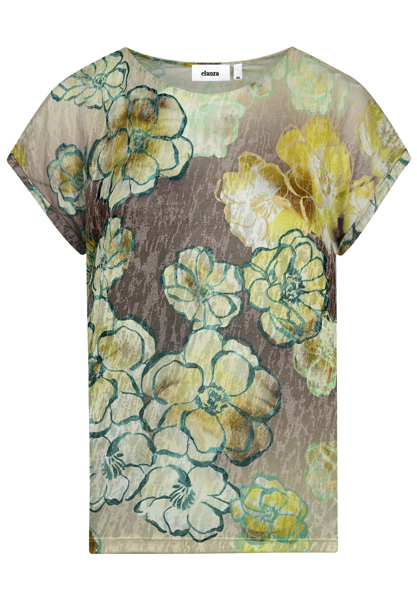 E25386 Shirt met bloemenprint in geel/taupe
