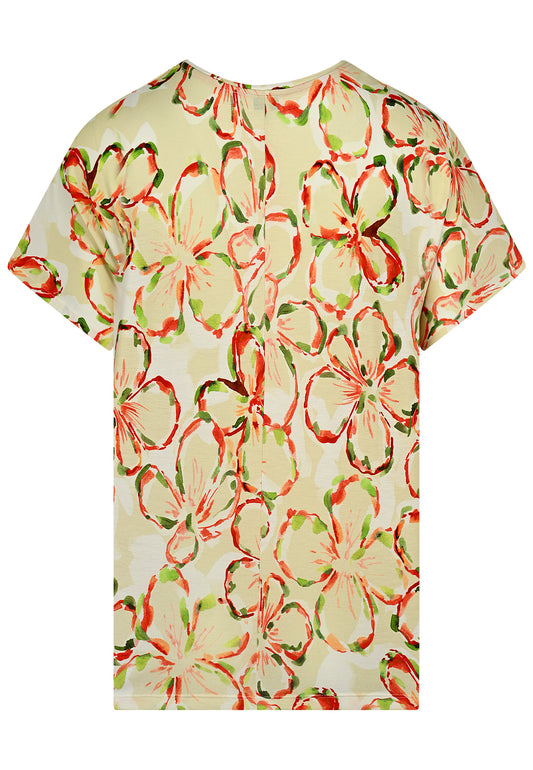 E25387 Shirt mit Blumen-Print in Rot/Hellgrün