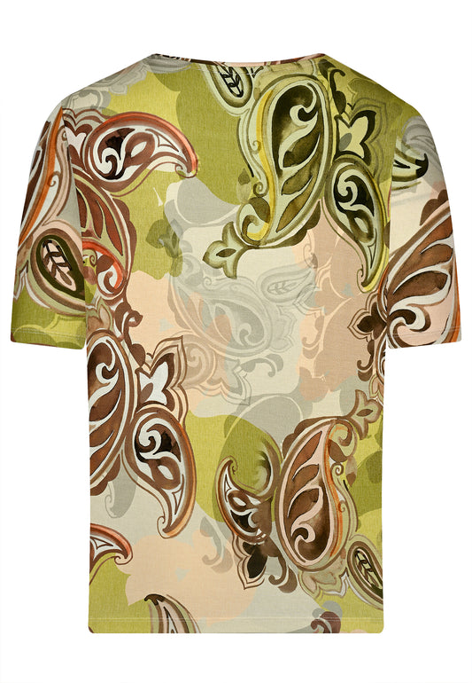 E25388 Shirt mit Ornament-Print in Beige/Grün