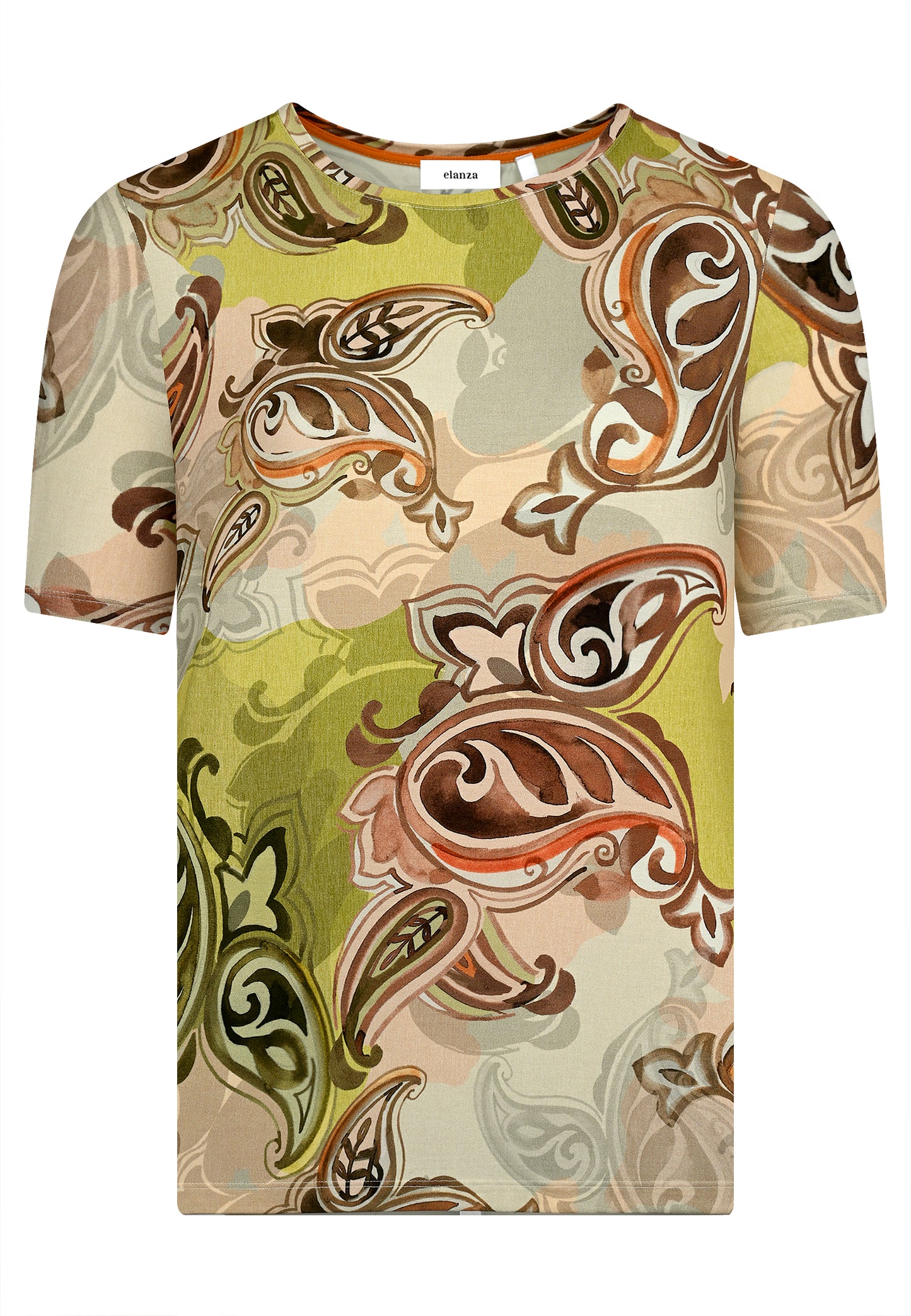 E25388 Shirt met sierprint in beige/groen