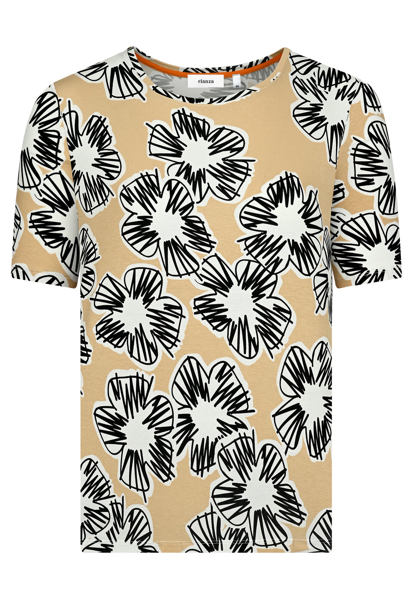 E25394 Shirt met bloemenprint in zand/zwart