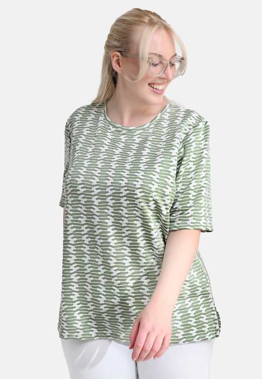 E25481 Shirt mit Jacquard-Muster in Grün/Weiß