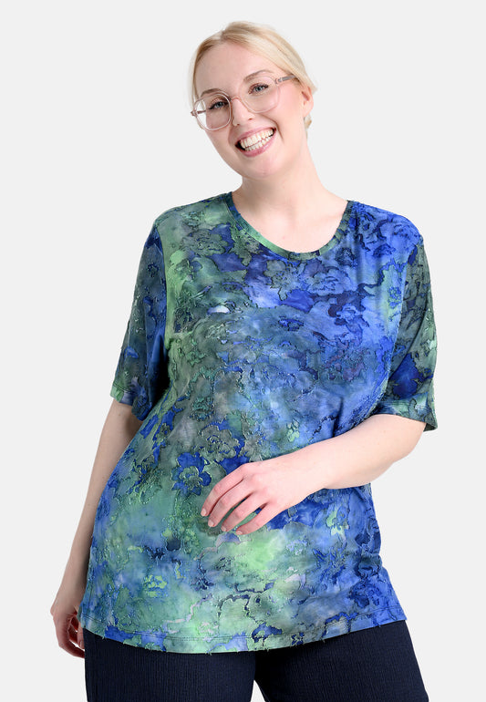 E25482 Shirt mit Blumenmuster in Blau/Grün