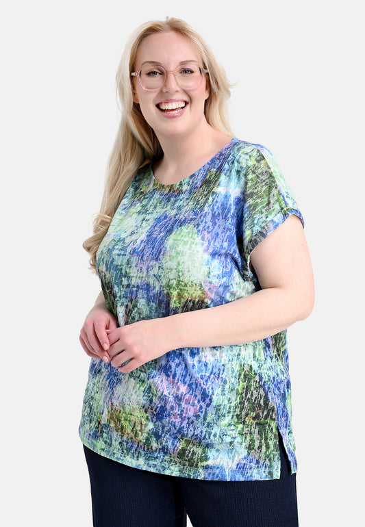 E25485 Shirt mit Blumen-Print in Blau/Grün