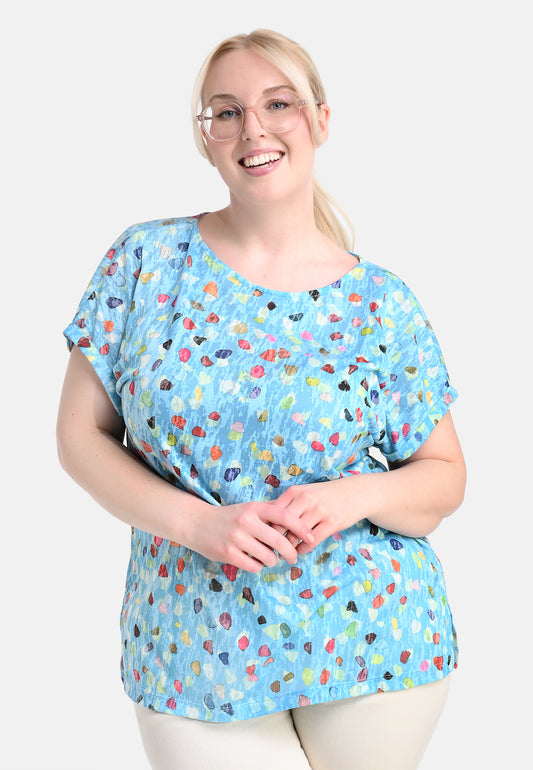 E25486 Shirt mit Punkte-Print in Hellblau