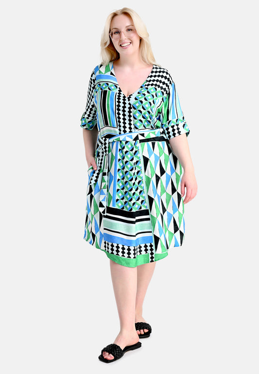 E25489 Kleid mit Grafik-Print in Blau/Grün