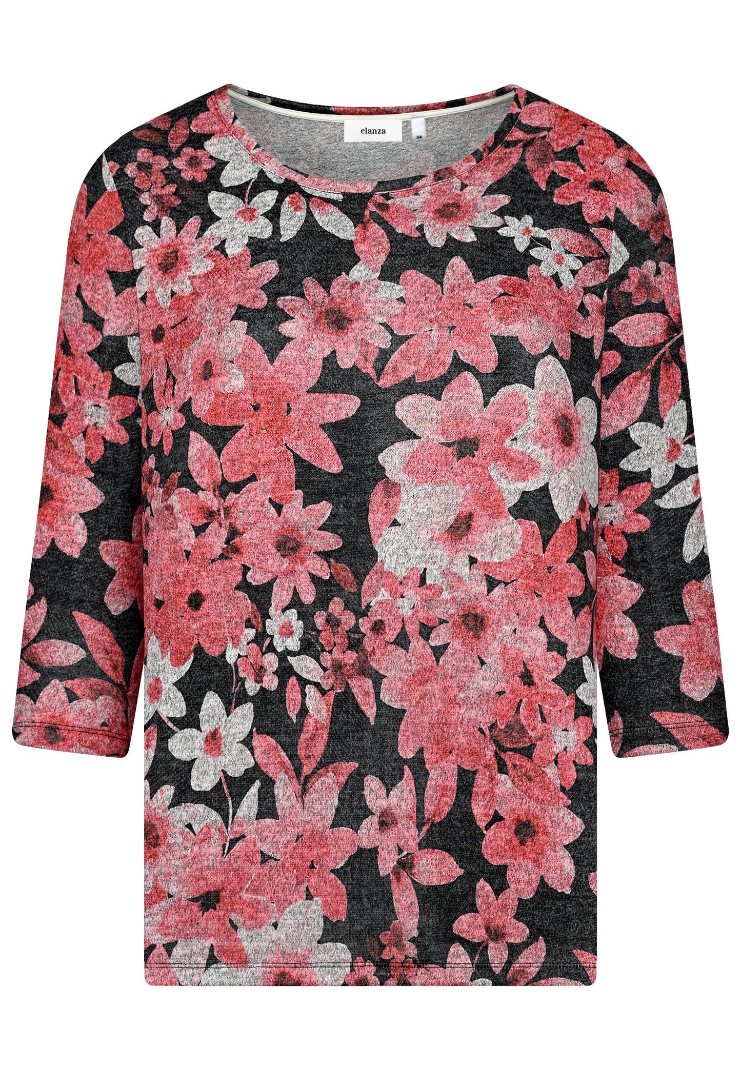 E25582 Shirt mit Blüten-Print in Rot/Anthrazit