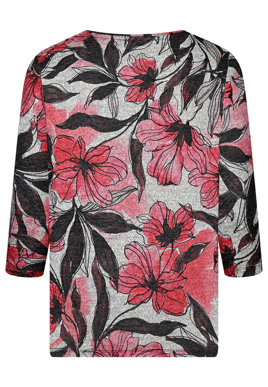 E25583 Shirt mit floralem Print in Rosé/Grau