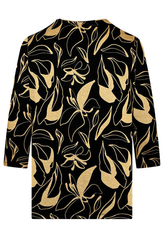 E25584 Shirt mit Blumen-Print in Schwarz/Gold