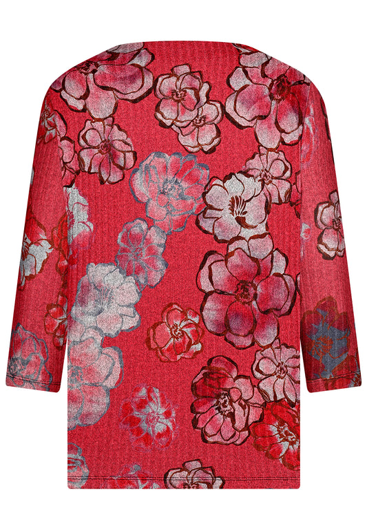 E25586 Feinstrick-Shirt mit Blüten-Print in Rot
