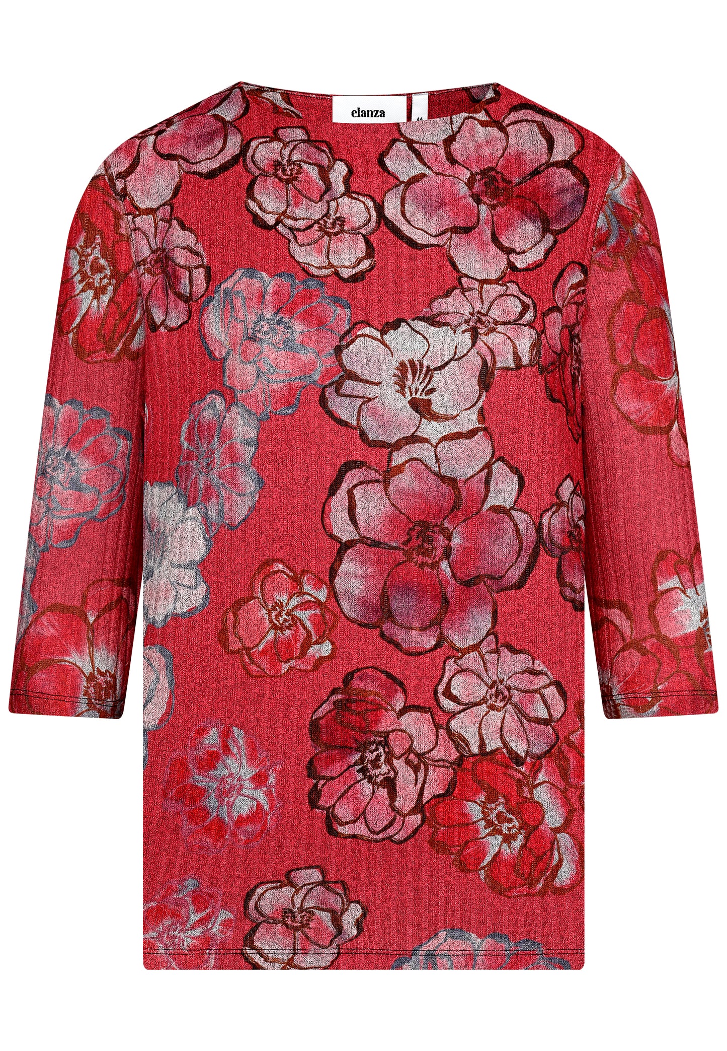 E25586 Feinstrick-Shirt mit Blüten-Print in Rot