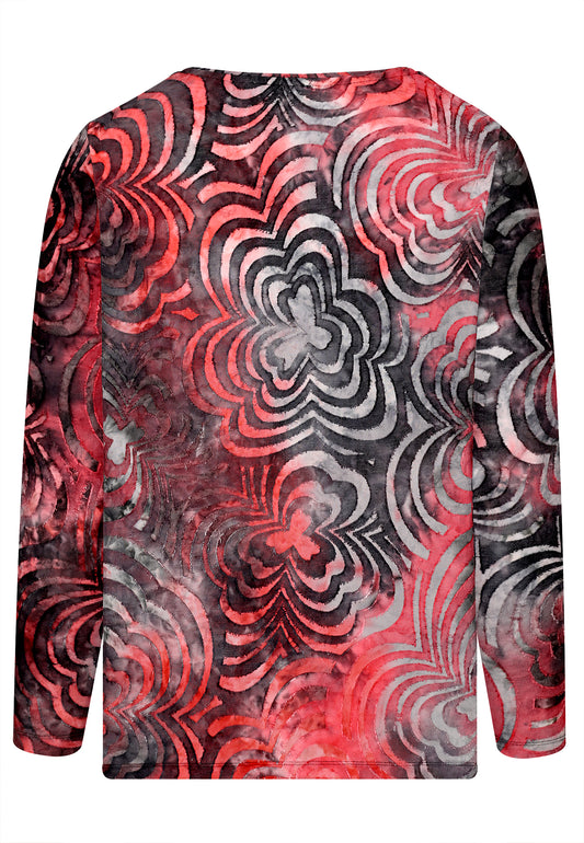 E25587 Shirt mit Blütenmuster in Rot/Grau