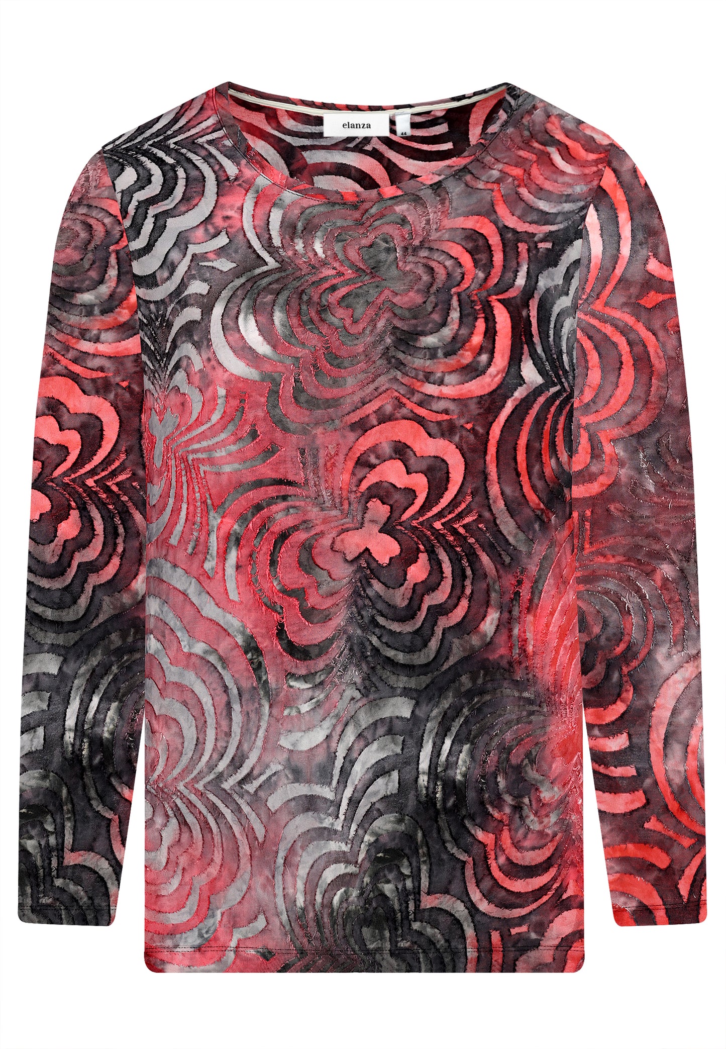 E25587 Shirt mit Blütenmuster in Rot/Grau