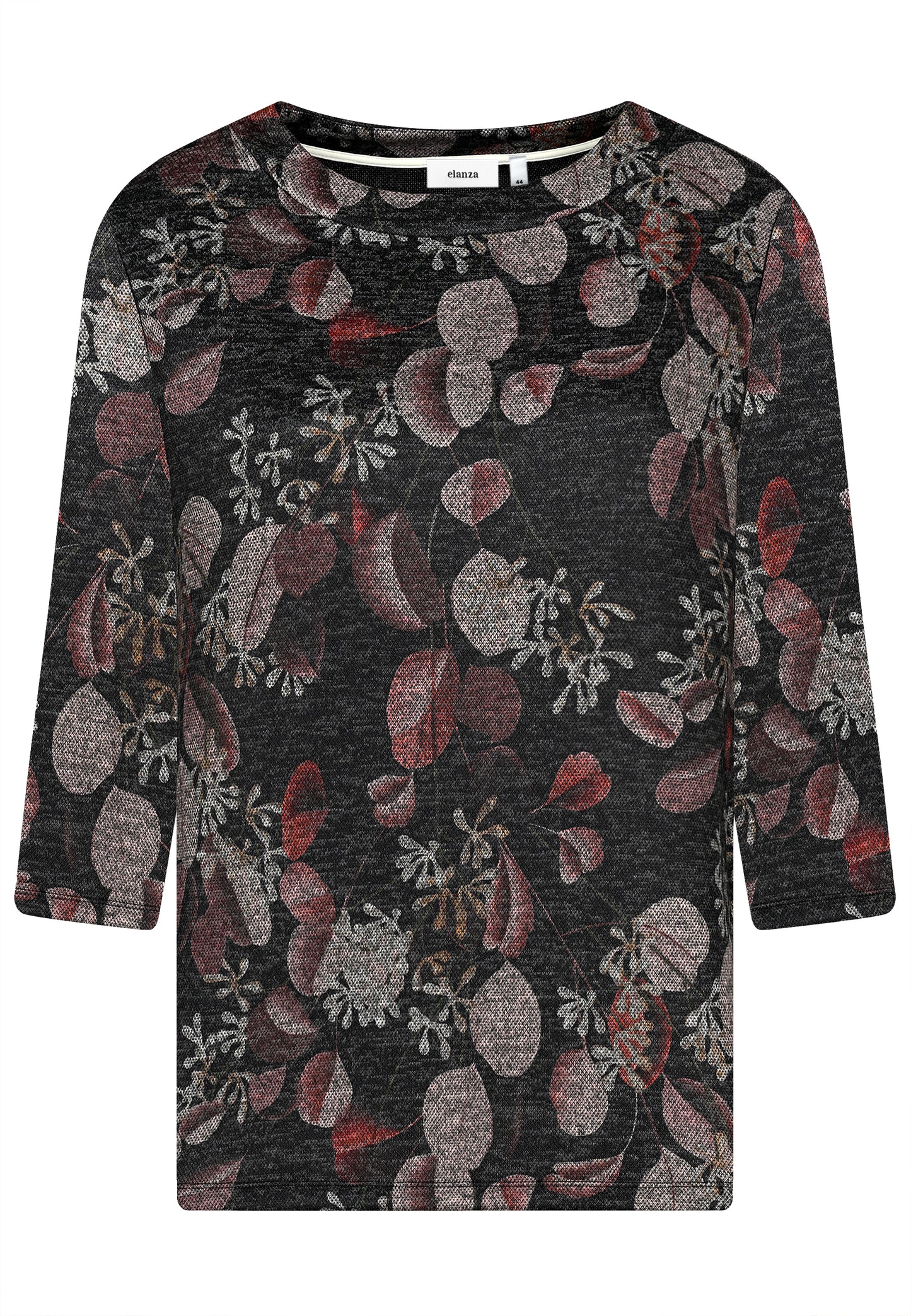 E25588 Shirt mit Blätter-Print in Schwarz/Braun