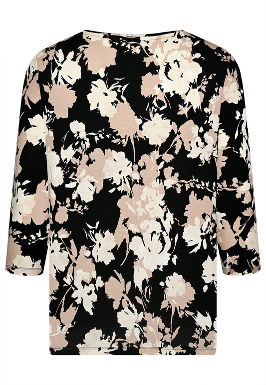 E25589 Shirt mit Blumen-Print in Sand/Schwarz