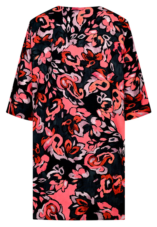 E25593 Kleid mit Blüten-Print in Rot/Schwarz