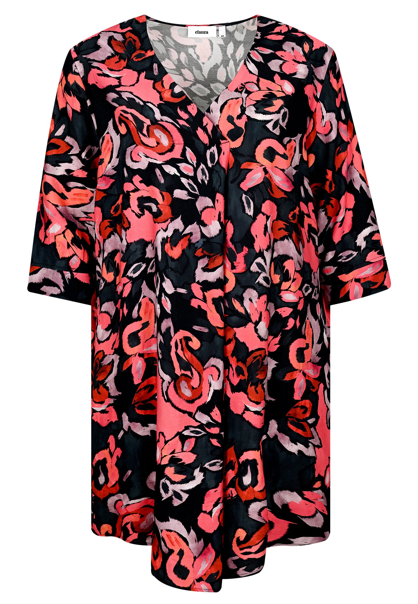 E25593 Kleid mit Blüten-Print in Rot/Schwarz