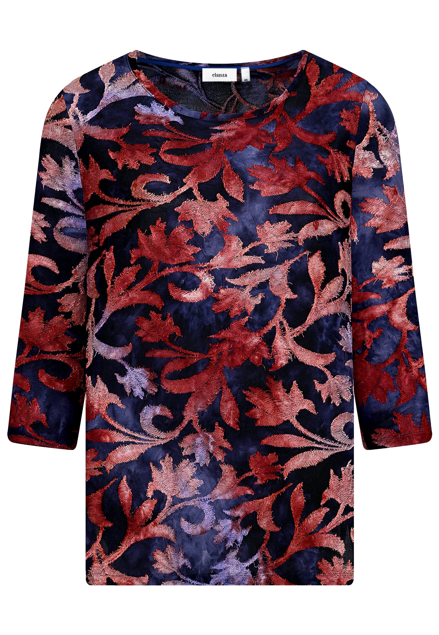 E25681 Shirt mit Blütenmuster in Rot/Dunkelblau