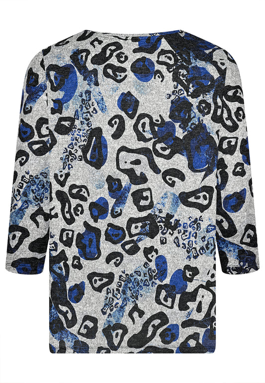 E25684 Shirt mit Animal-Print in Blau/Hellgrau