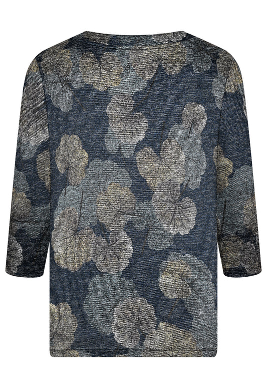 E25687 Shirt mit Ginko-Print in Blau/Grau