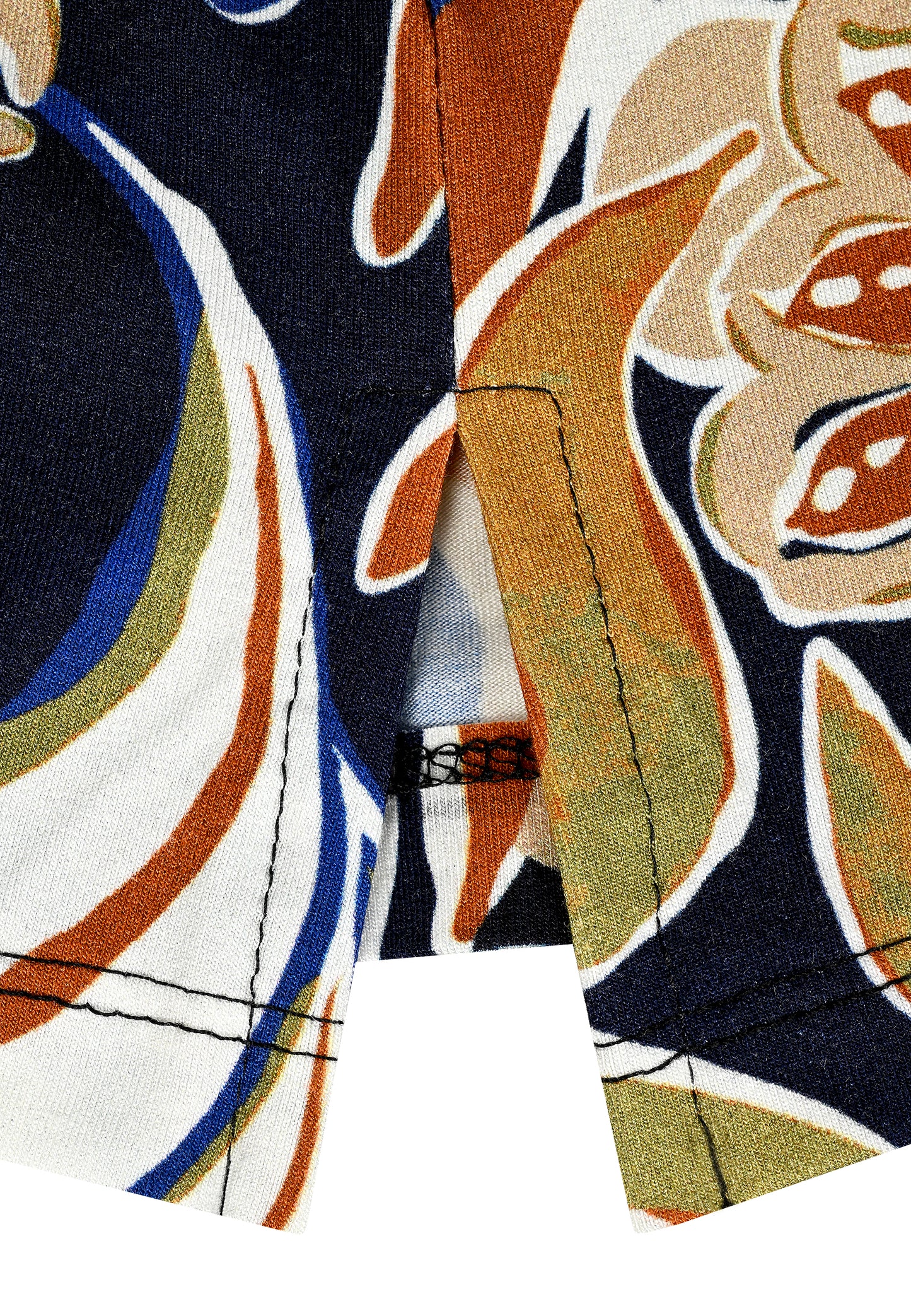 E25689 Shirt mit Blätter-Print in Blau/Braun