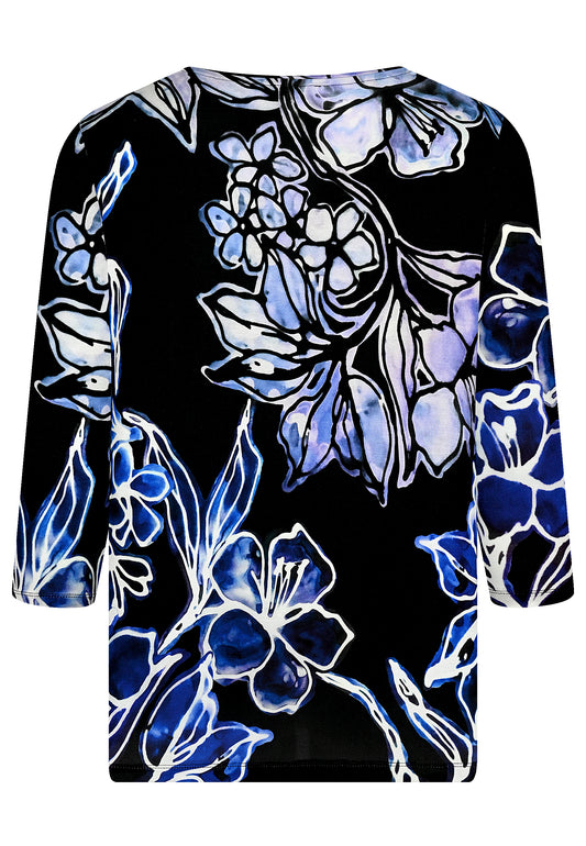 E25691 Shirt mit Blumen-Print in Schwarz/Blau