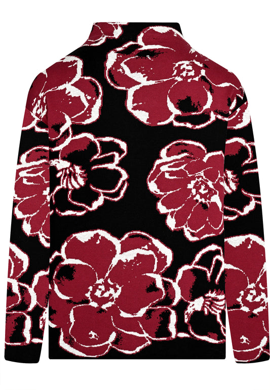 E25781 Strickpullover in Bordeaux/Schwarz