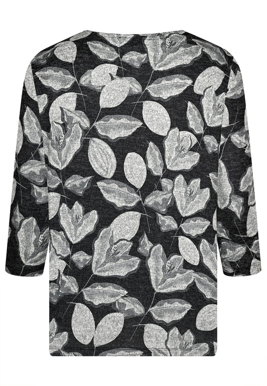 E25783 Shirt mit floralem Print in Anthrazit/Hellgrau