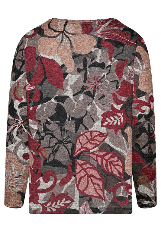 E25787 Shirt mit floralem Print in Bordeaux/Braun