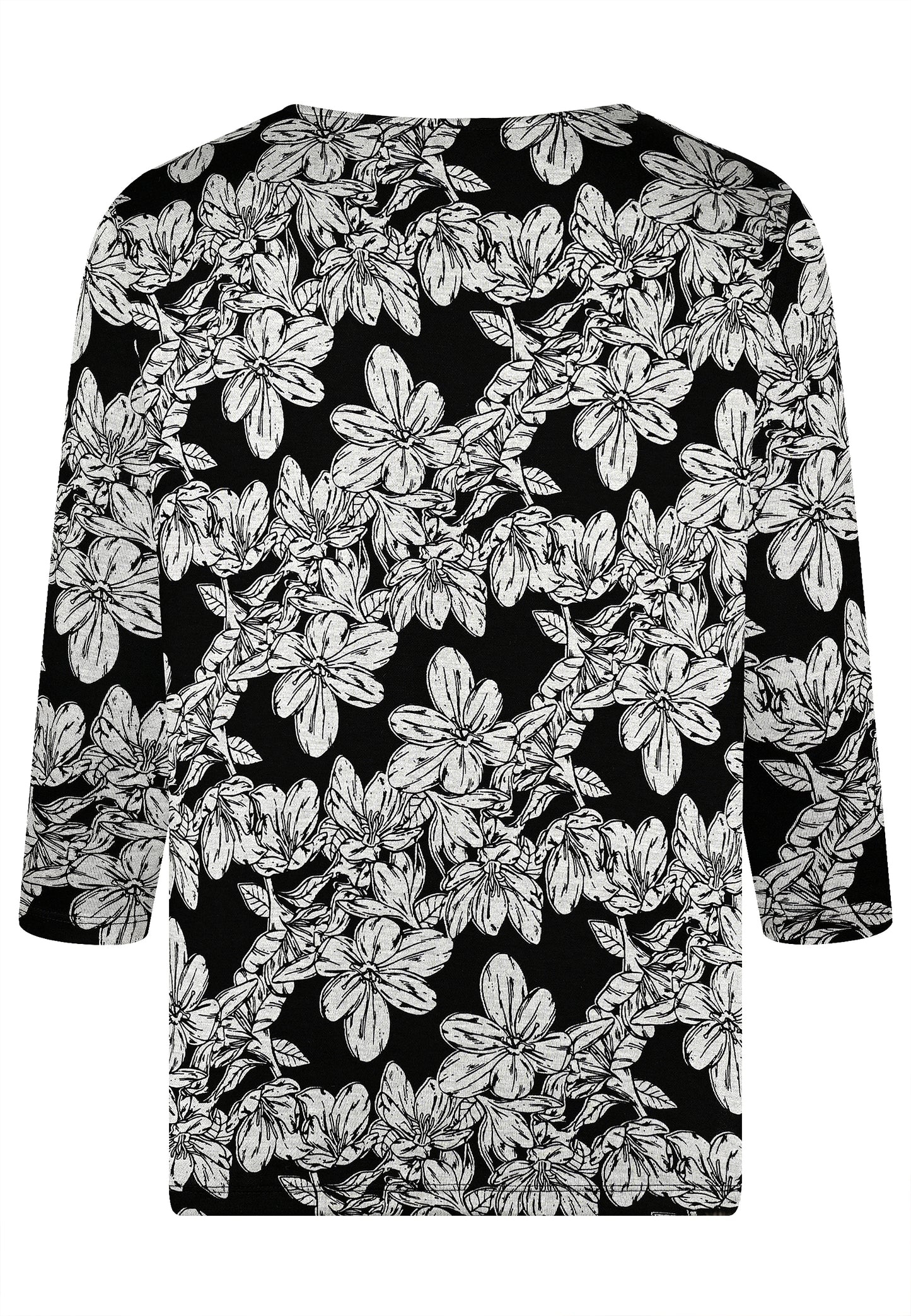 E25788 Shirt mit Blüten-Print in Schwarz/Hellgrau