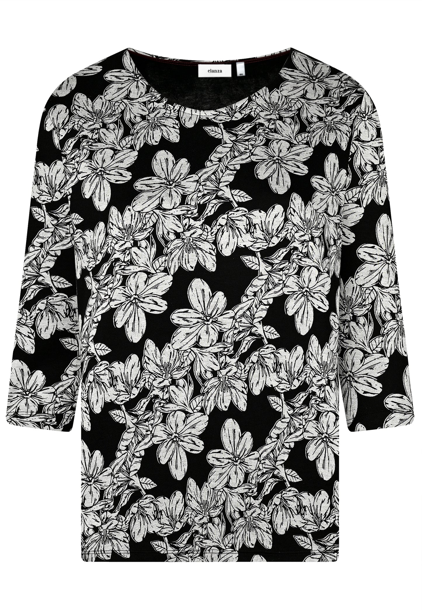 E25788 Shirt mit Blüten-Print in Schwarz/Hellgrau